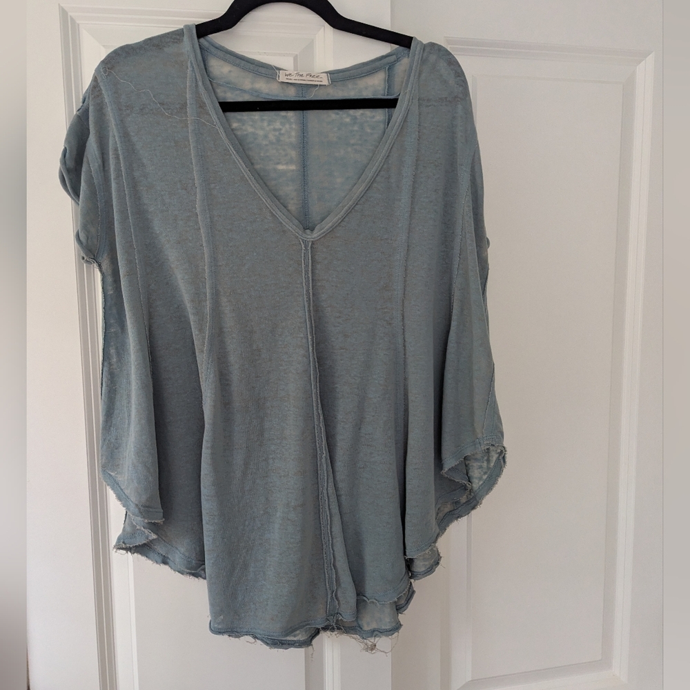 We The Free Dusty Blue Distressed Tunic Top Size Small